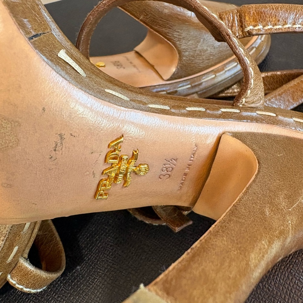 Prada Women's Tan Leather Heels sandals size 8.5 with box - Picture 8 of 10